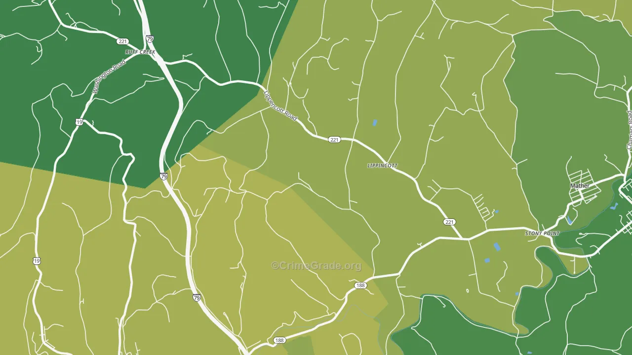 Lippincott, PA Map of Vehicle Theft Rates