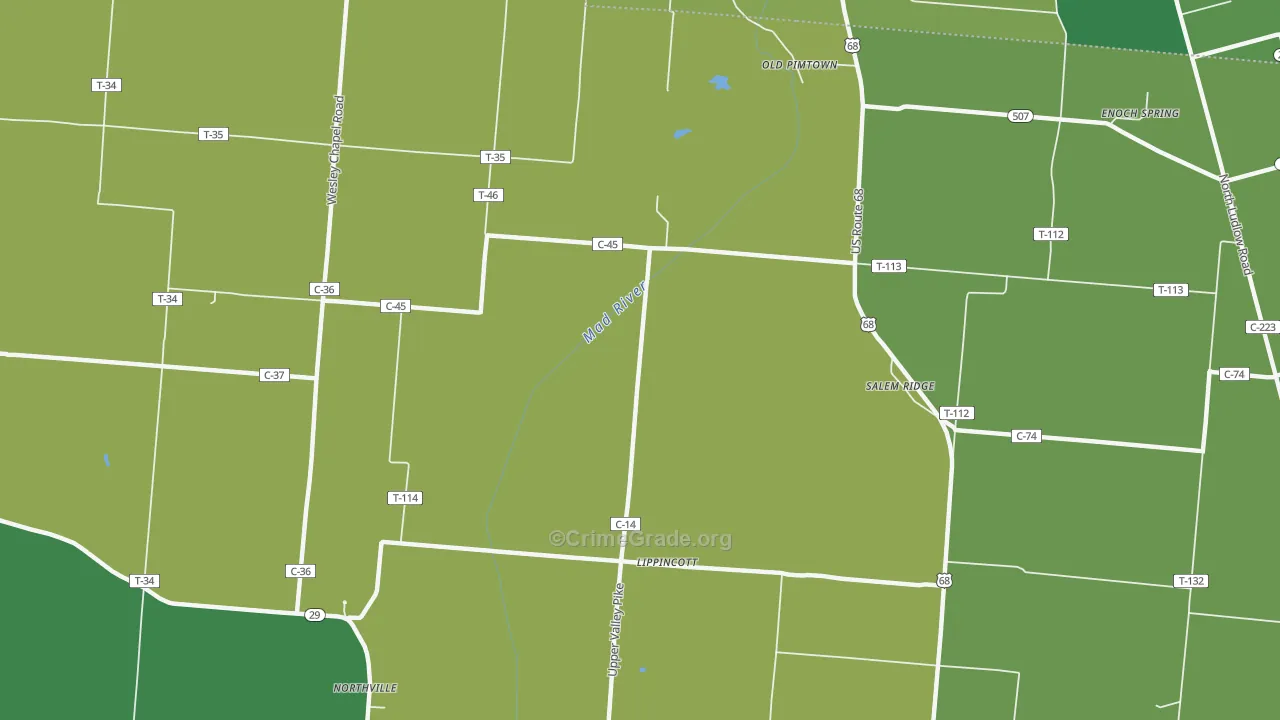 Lippincotts, OH Map of Vehicle Theft Rates