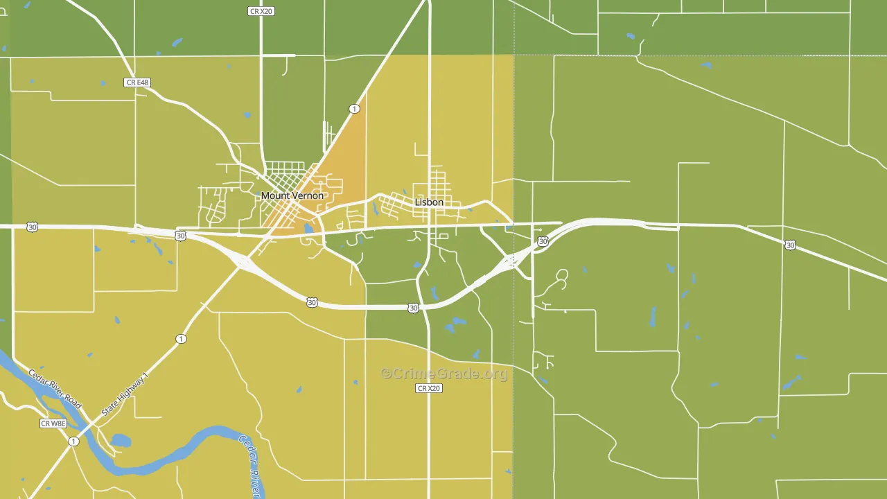Lisbon, IA Map of Vehicle Theft Rates