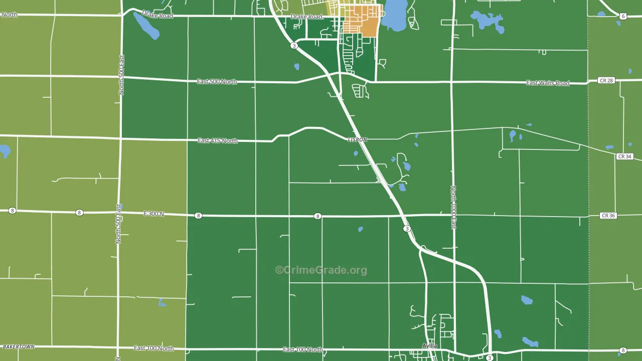 Lisbon, IN Map of Vehicle Theft Rates