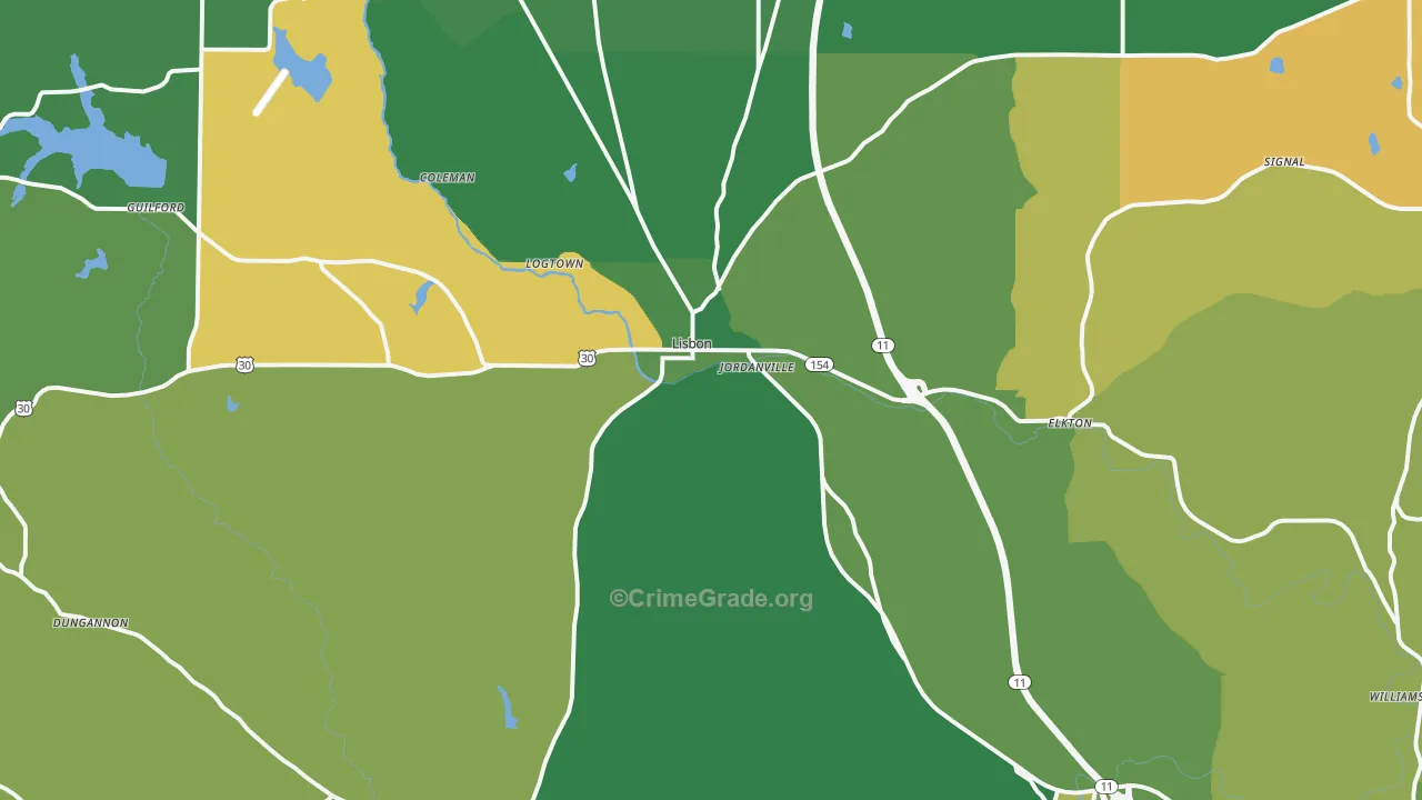 Lisbon, OH Map of Vehicle Theft Rates