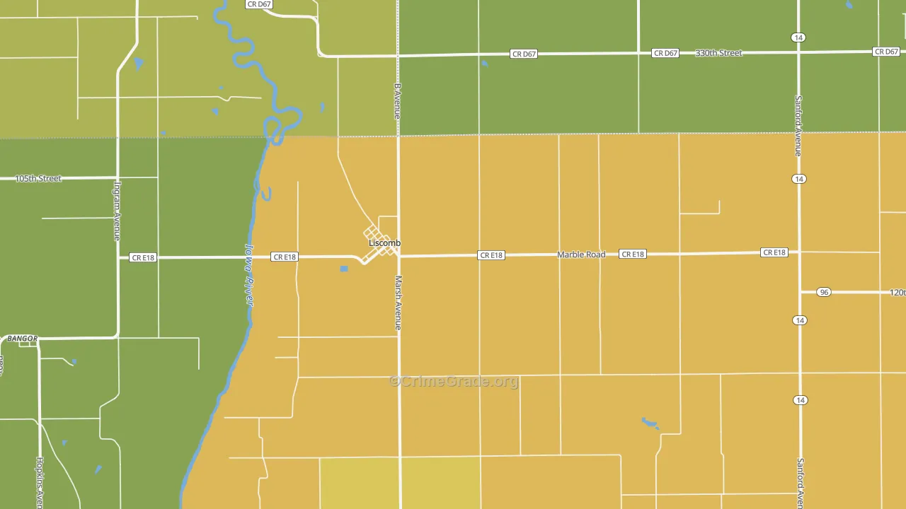 Liscomb, IA Map of Vehicle Theft Rates