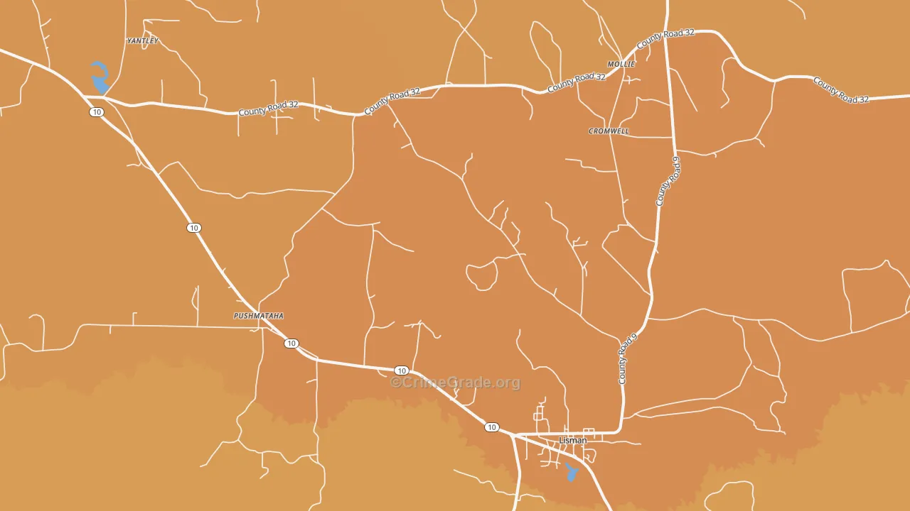 Lisman, AL Map of Vehicle Theft Rates