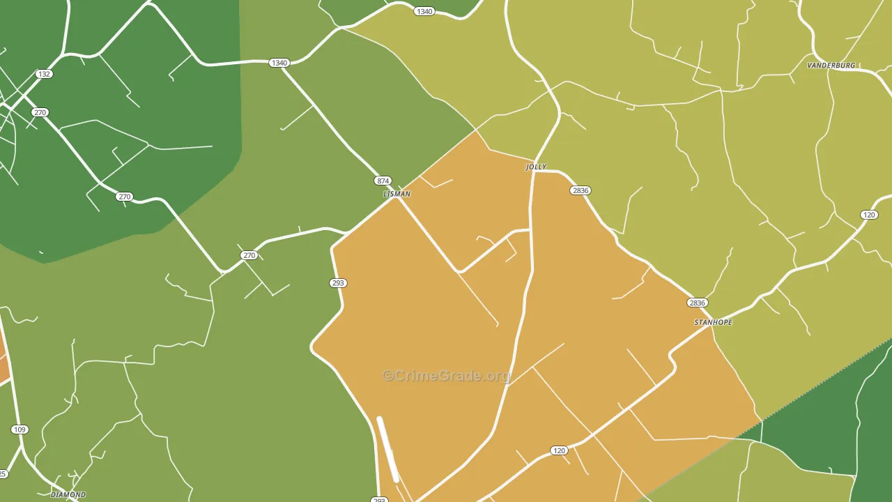 Lisman, KY Map of Vehicle Theft Rates