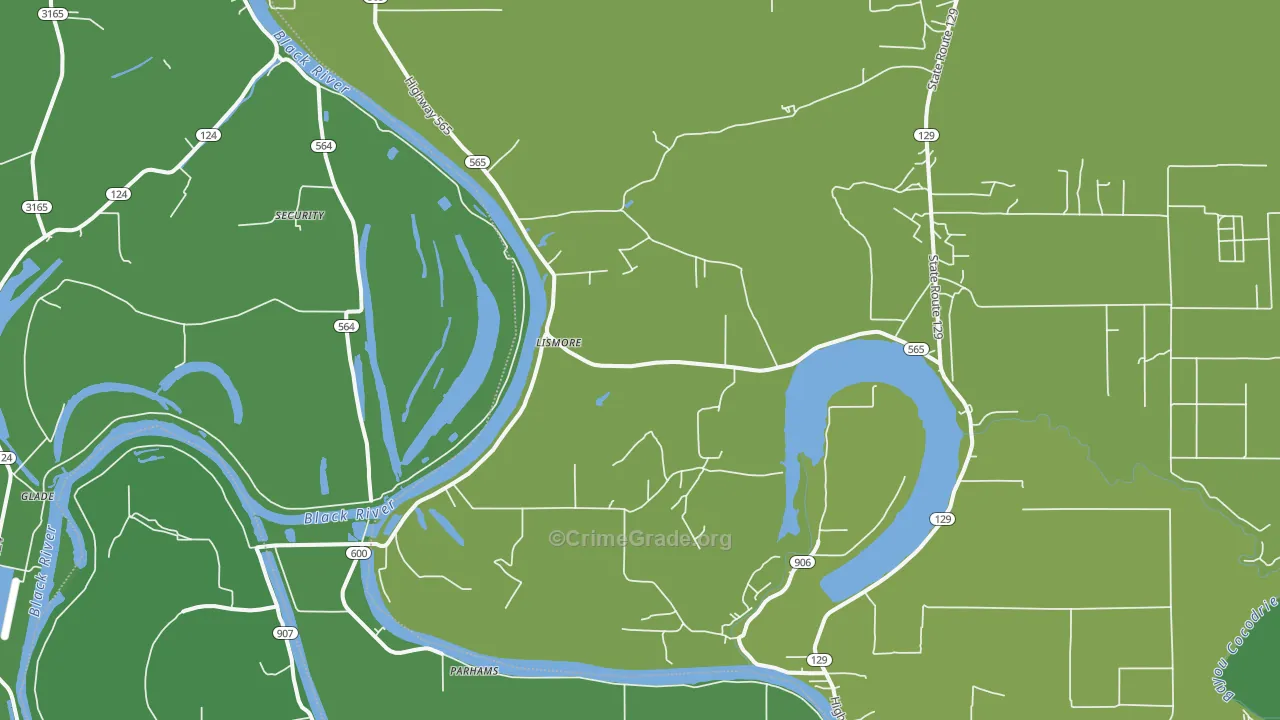 Lismore, LA Map of Vehicle Theft Rates