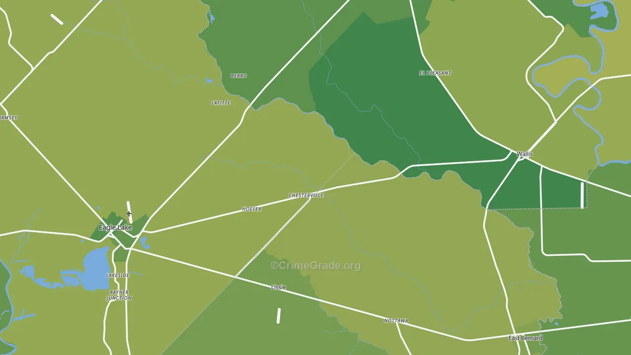 Lissie, TX Map of Vehicle Theft Rates