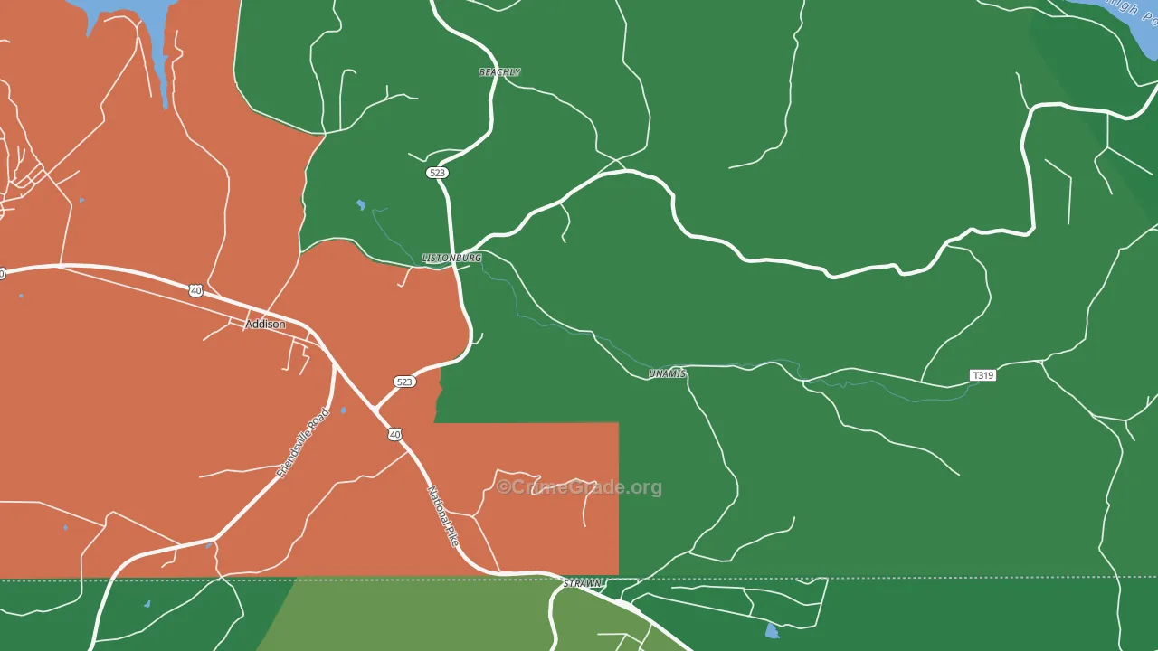 Listonburg, PA Map of Vehicle Theft Rates