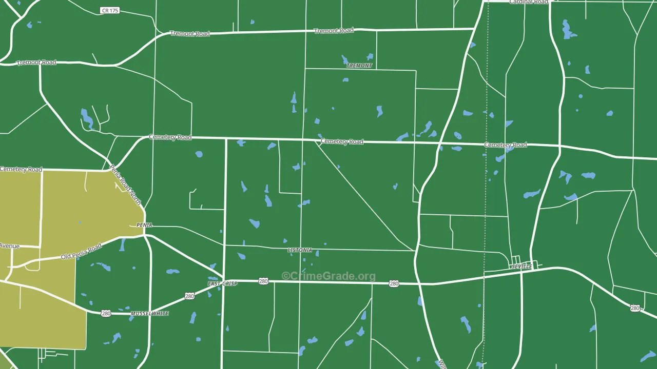 Listonia, GA Map of Vehicle Theft Rates