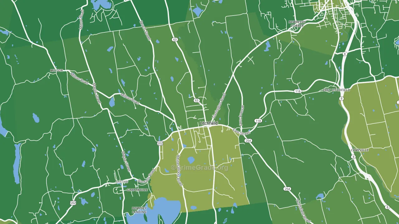 Litchfield, CT Map of Vehicle Theft Rates