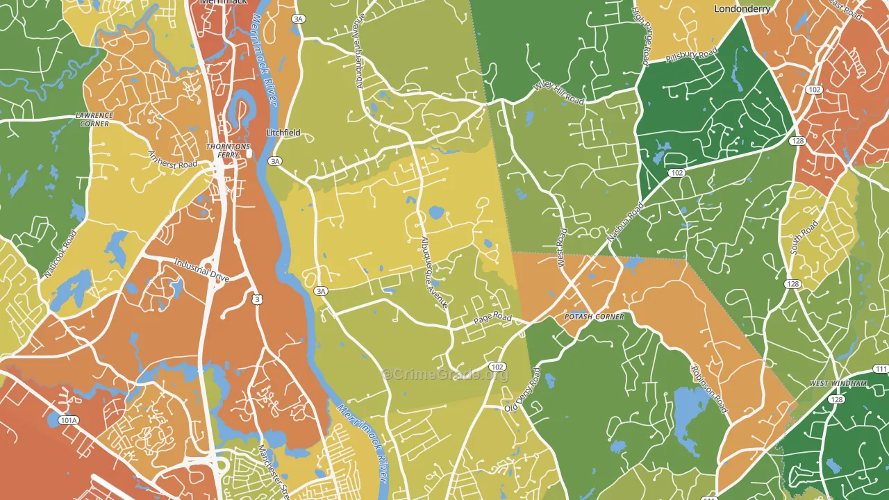 Litchfield, NH Map of Vehicle Theft Rates