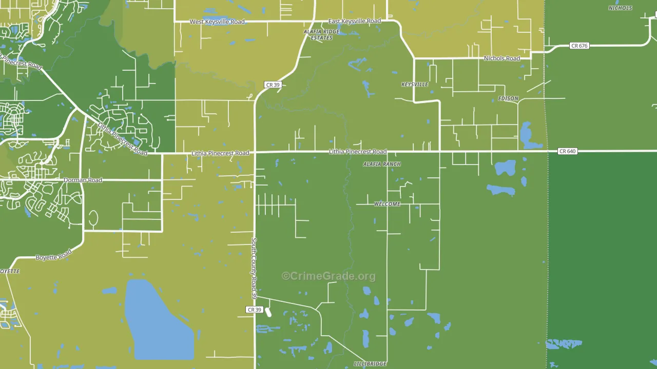 Lithia, FL Map of Vehicle Theft Rates
