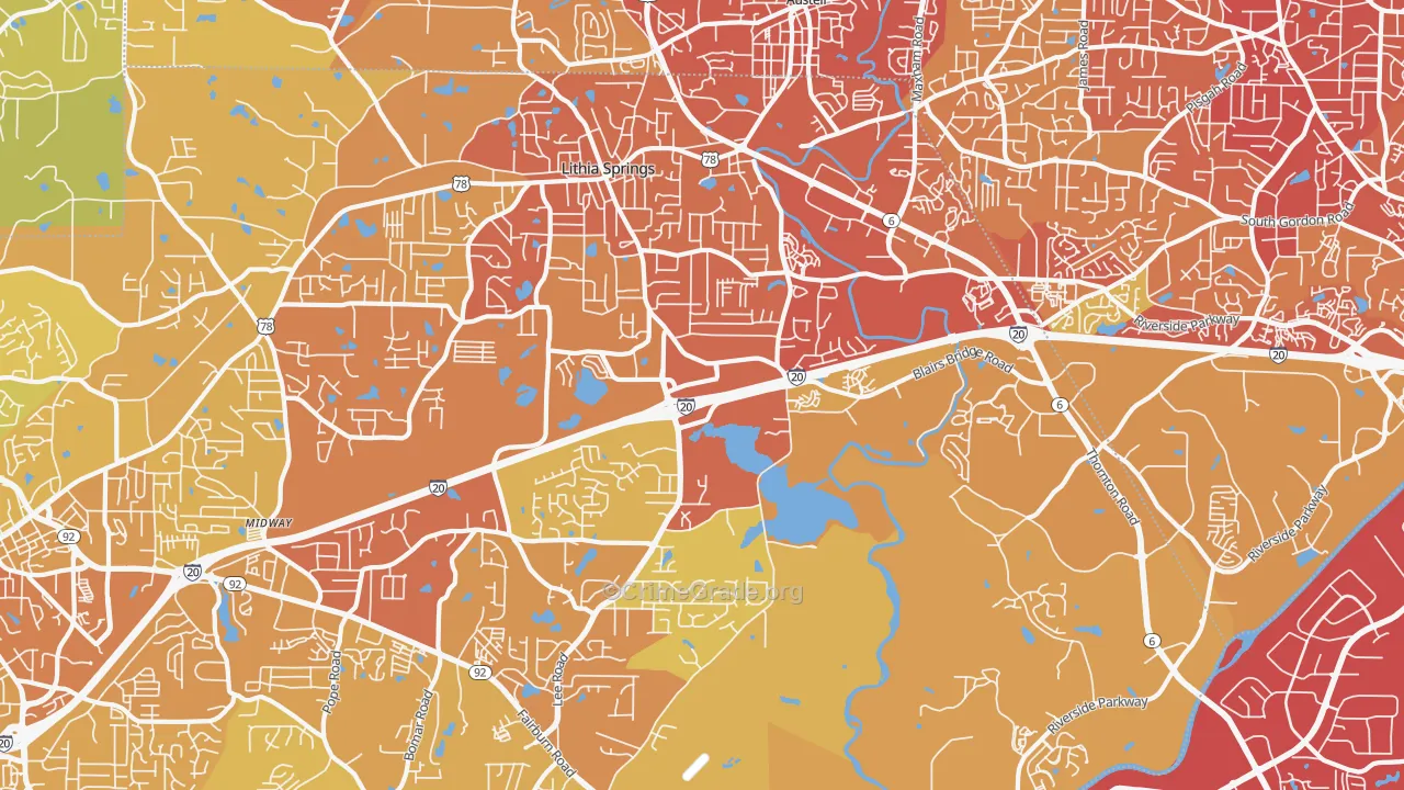 Lithia Springs, GA Map of Vehicle Theft Rates