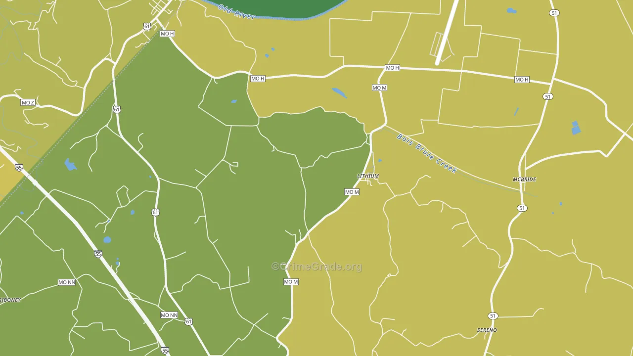 Lithium, MO Map of Vehicle Theft Rates