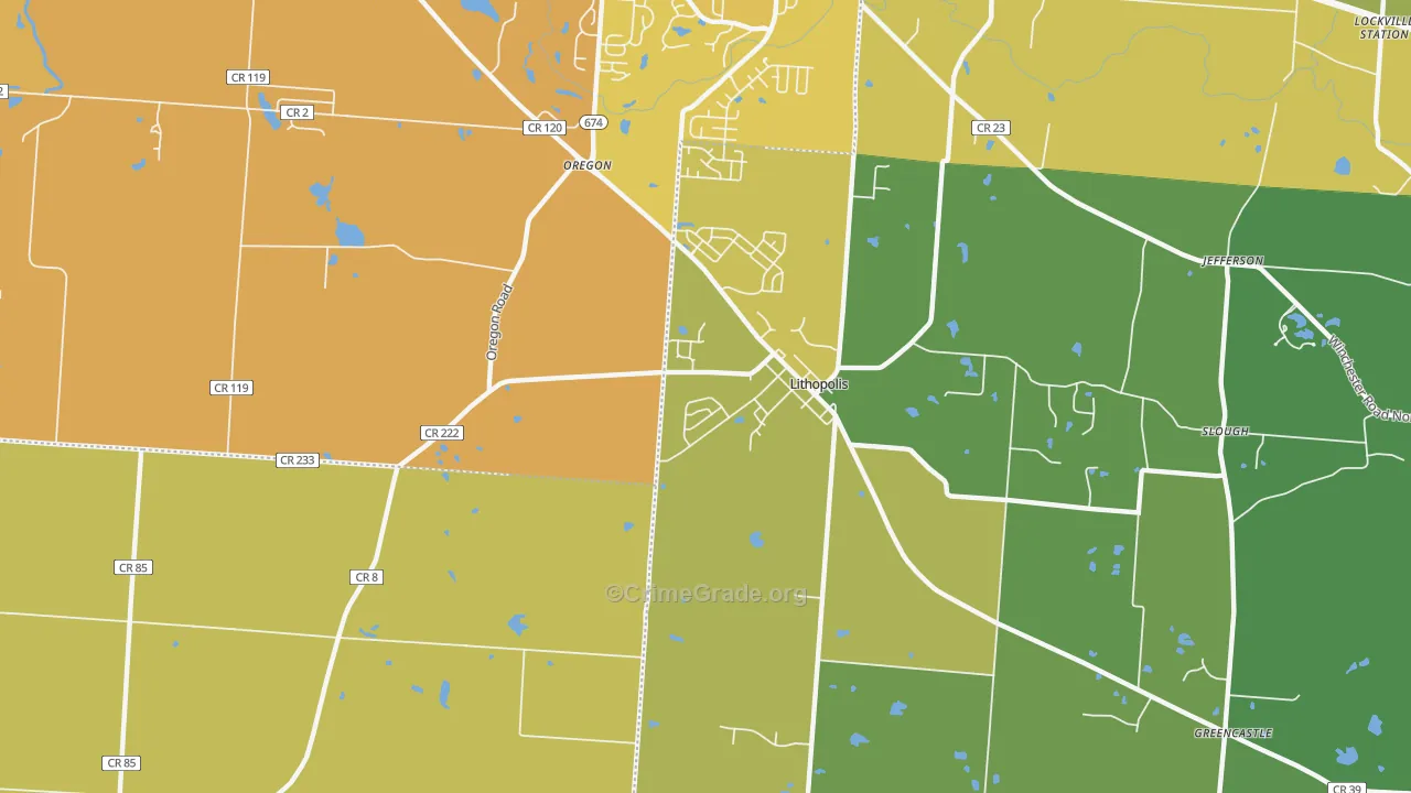 Lithopolis, OH Map of Vehicle Theft Rates