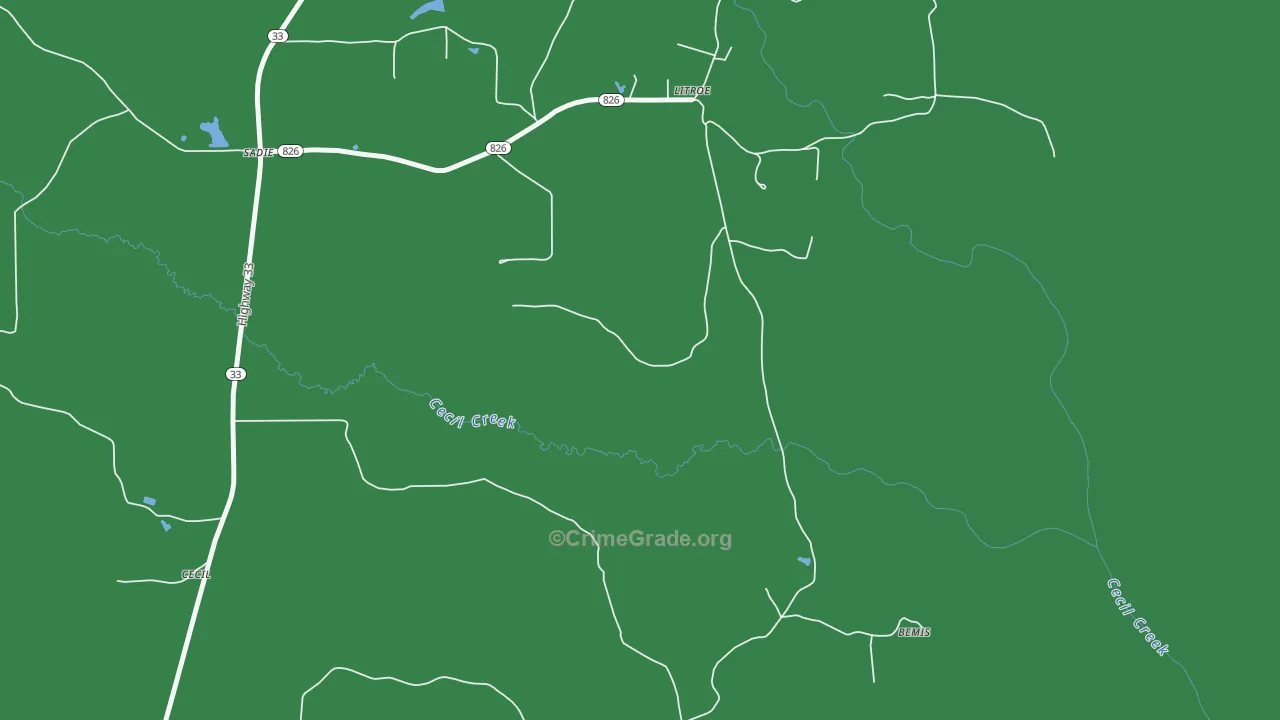 Litroe, LA Map of Vehicle Theft Rates