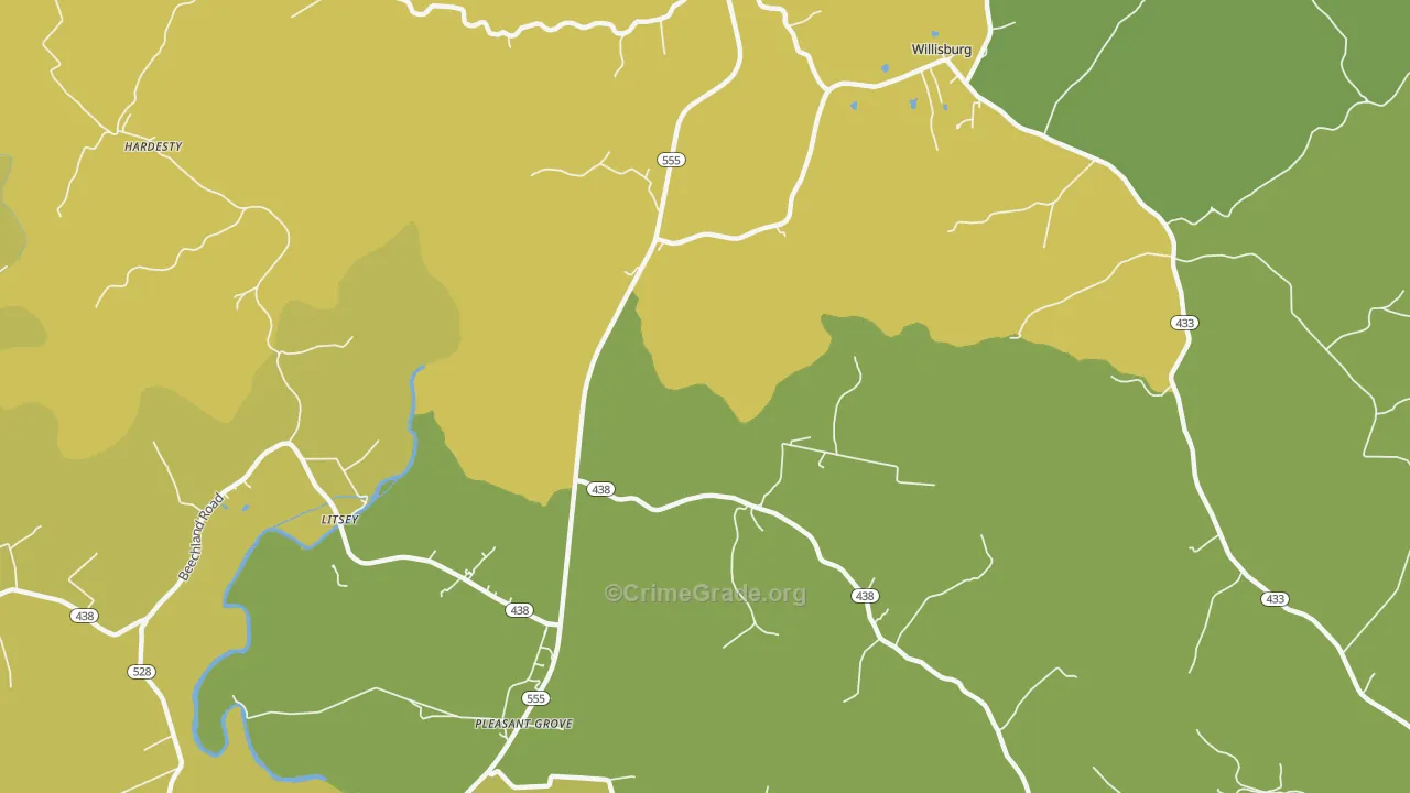 Litsey, KY Map of Vehicle Theft Rates