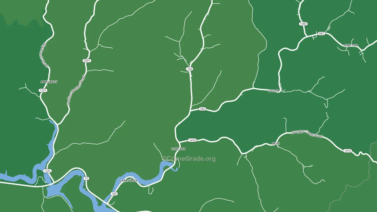 Littcarr, KY Map of Vehicle Theft Rates