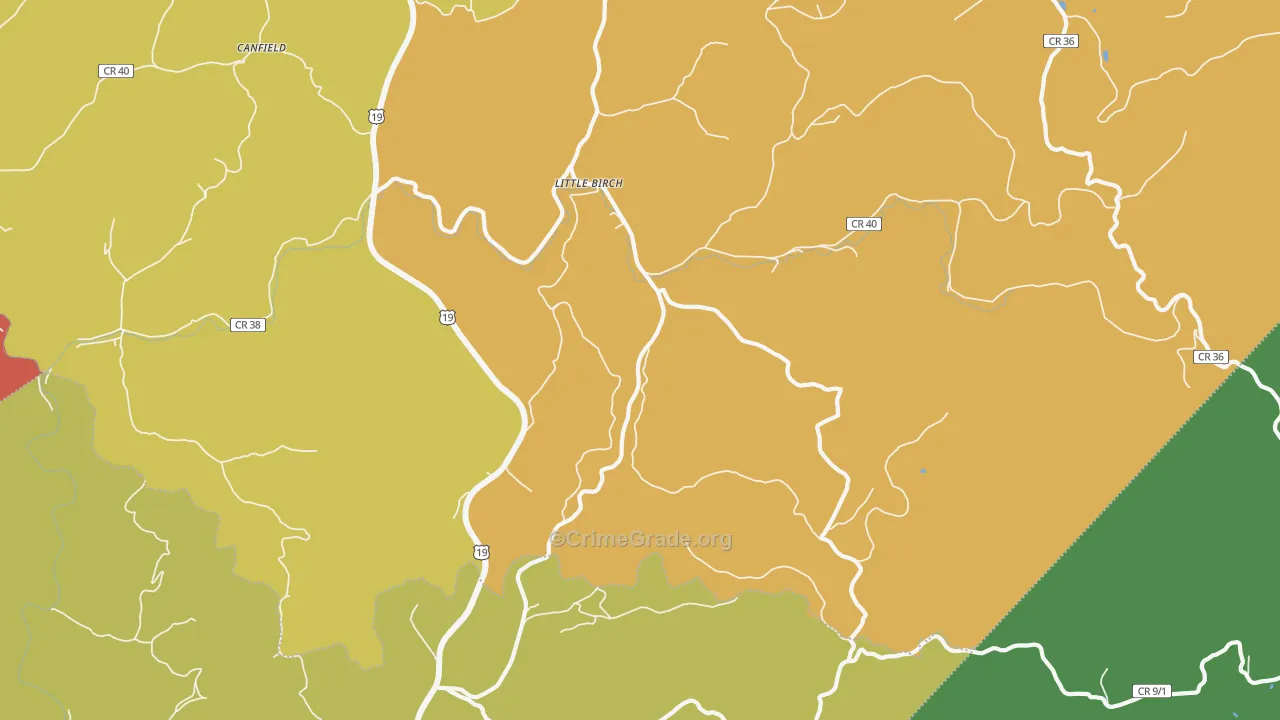Little Birch, WV Map of Vehicle Theft Rates