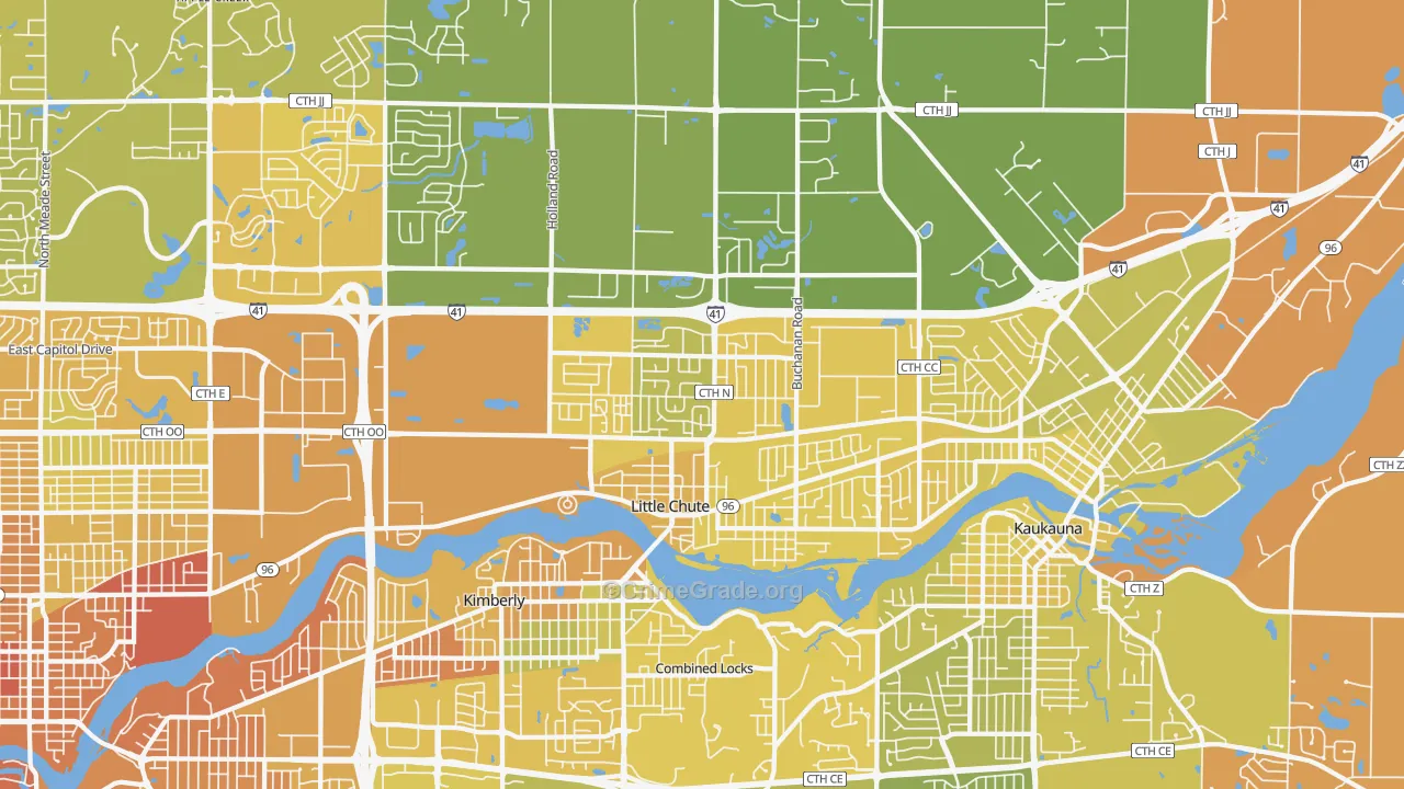 Little Chute, WI Map of Vehicle Theft Rates