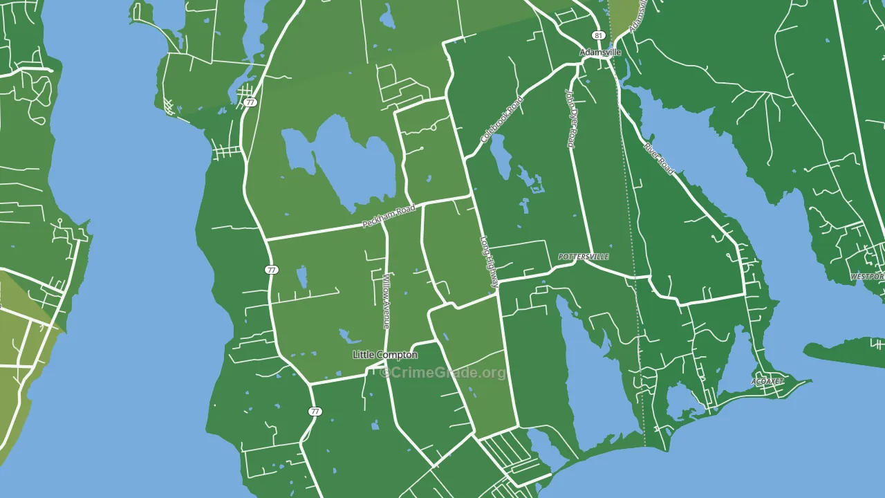 Little Compton, RI Map of Vehicle Theft Rates