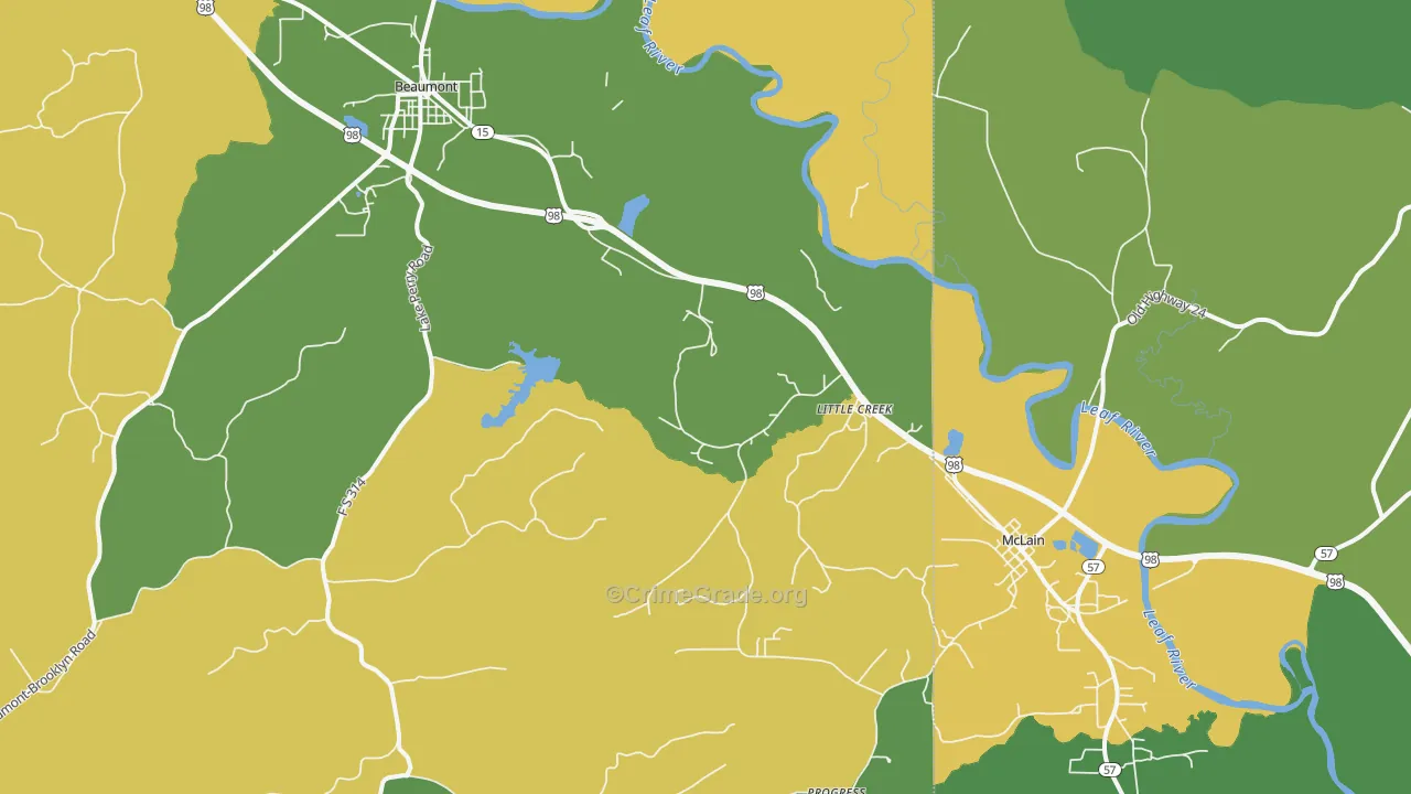 Little Creek, MS Map of Vehicle Theft Rates