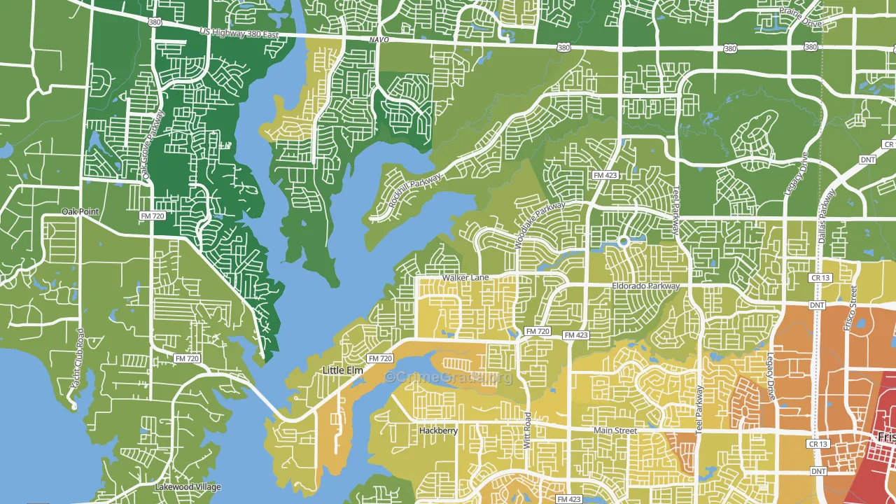 Little Elm, TX Map of Vehicle Theft Rates