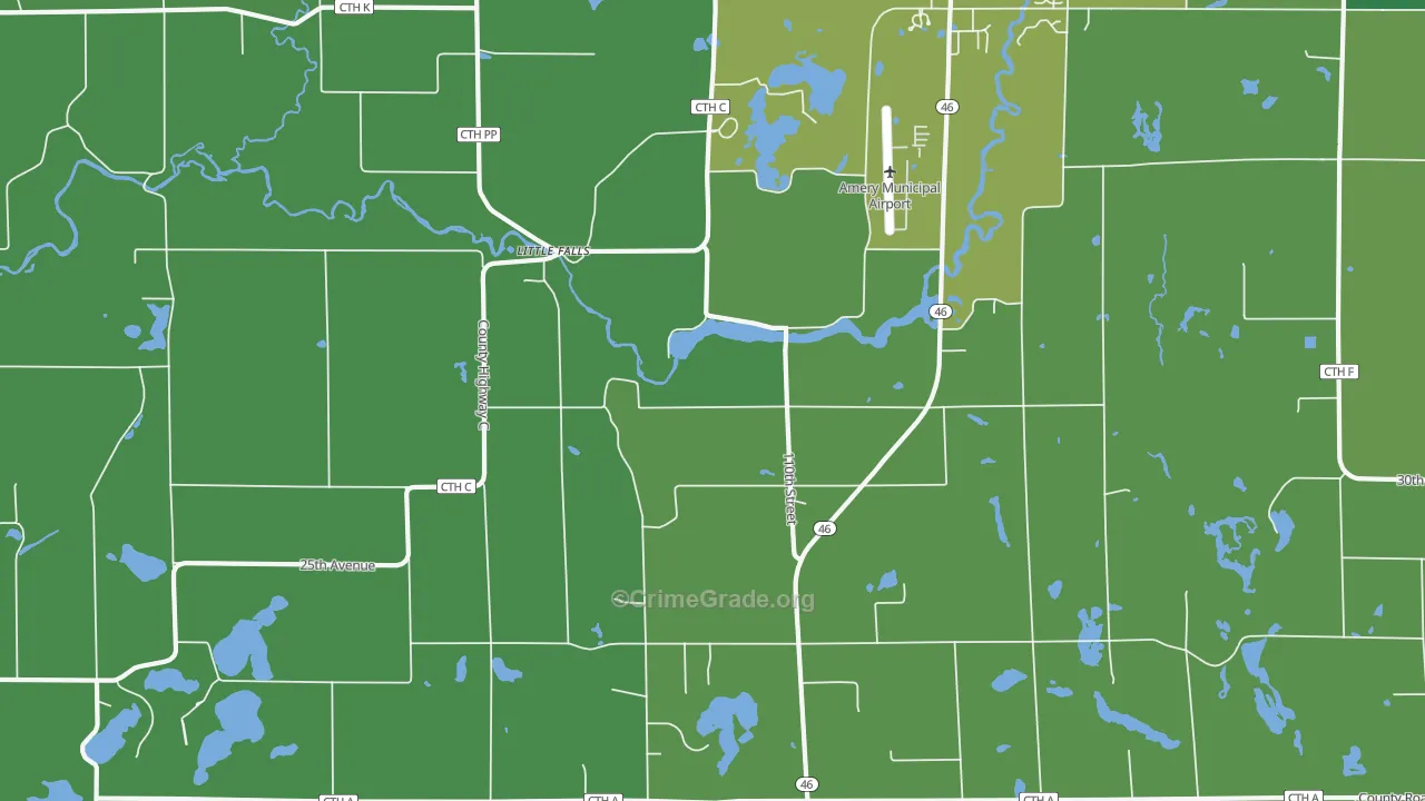 Little Falls, WI Map of Vehicle Theft Rates