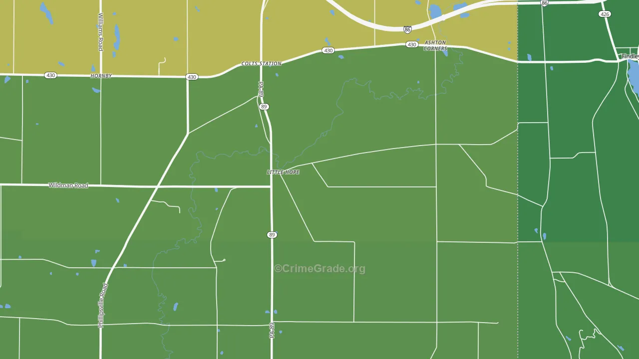 Little Hope, PA Map of Vehicle Theft Rates
