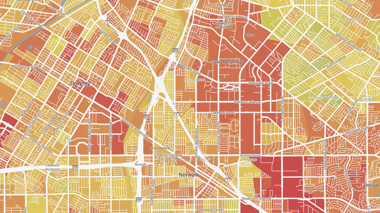 Little Lake City, Santa Fe Springs, CA Map of Vehicle Theft Rates