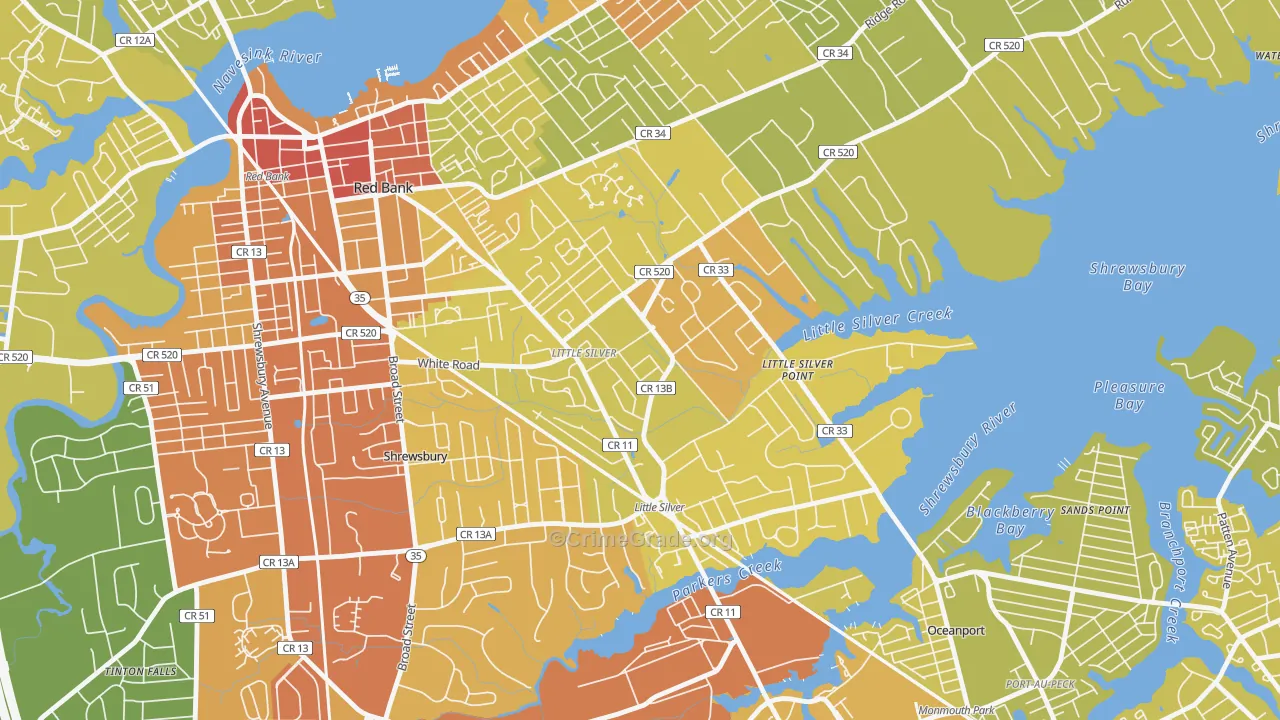 Little Silver, NJ Map of Vehicle Theft Rates