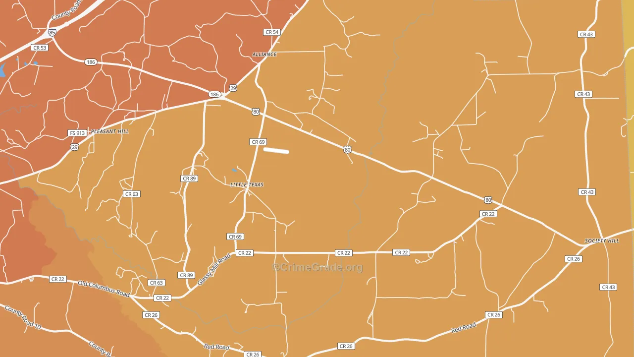 Little Texas, AL Map of Vehicle Theft Rates