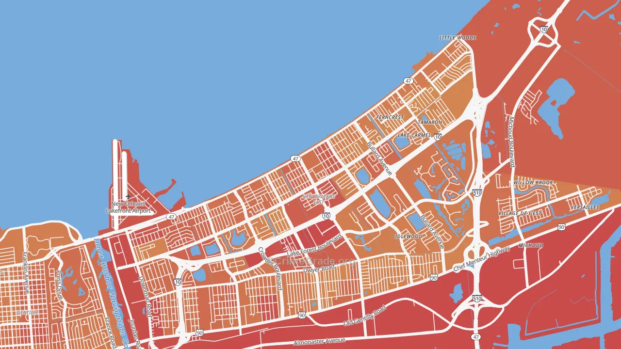 Little Woods, New Orleans, LA Map of Vehicle Theft Rates