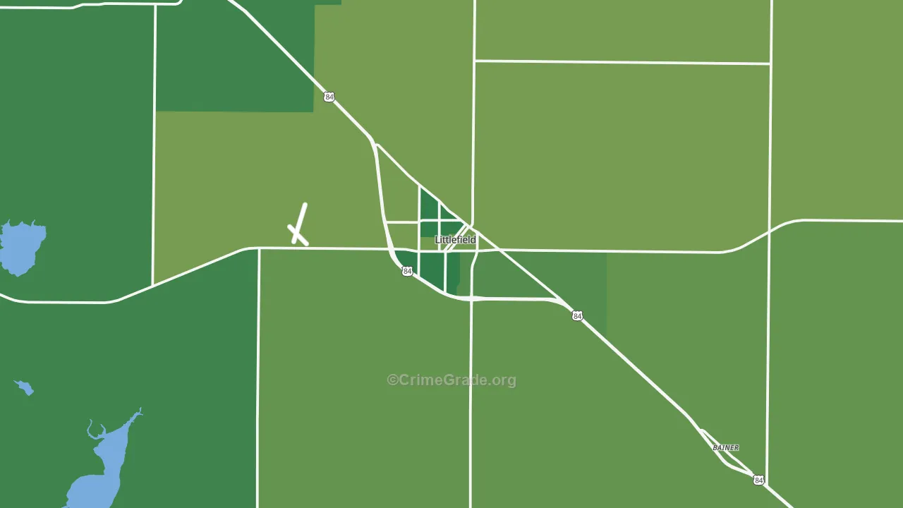Littlefield, TX Map of Vehicle Theft Rates