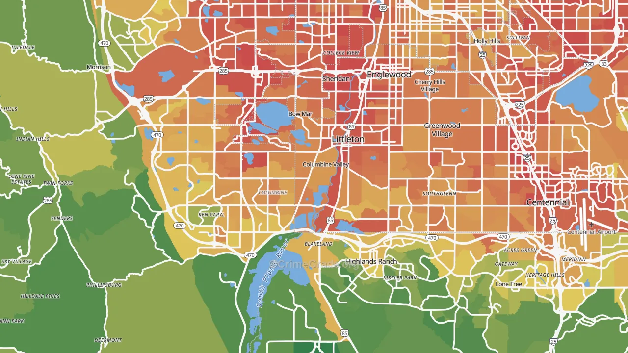 Littleton, CO Map of Vehicle Theft Rates