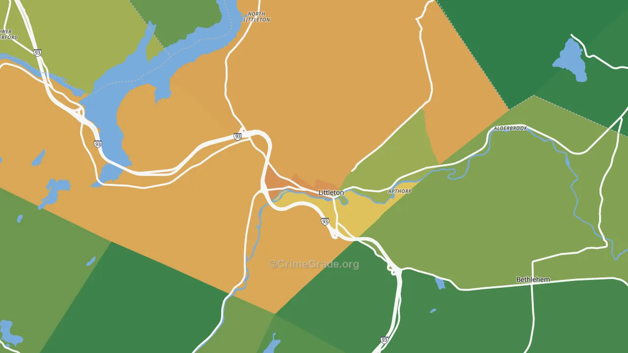 Littleton, NH Map of Vehicle Theft Rates