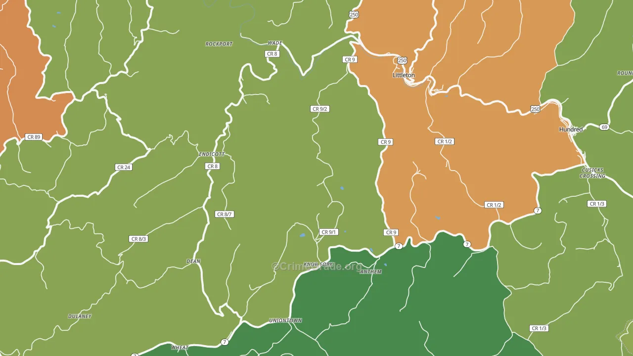 Littleton, WV Map of Vehicle Theft Rates