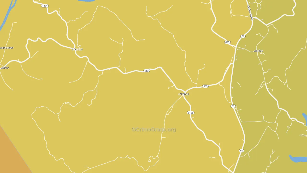 Littrell, KY Map of Vehicle Theft Rates