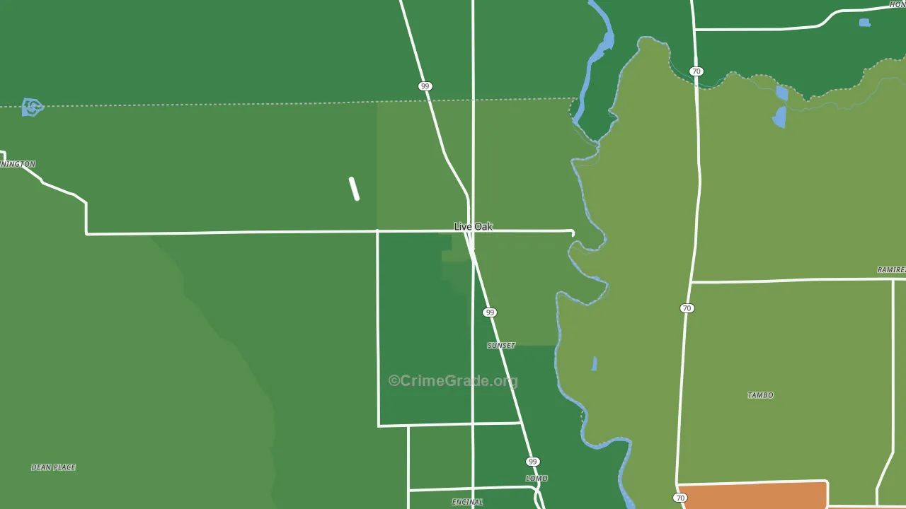 Live Oak, CA Map of Vehicle Theft Rates