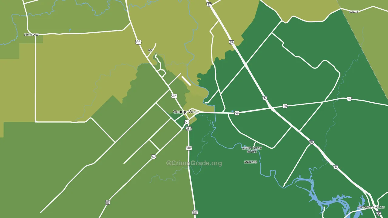 Live Oak County, TX Map of Vehicle Theft Rates