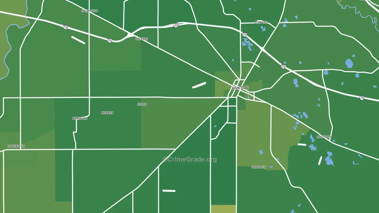 Live Oak, FL Map of Vehicle Theft Rates