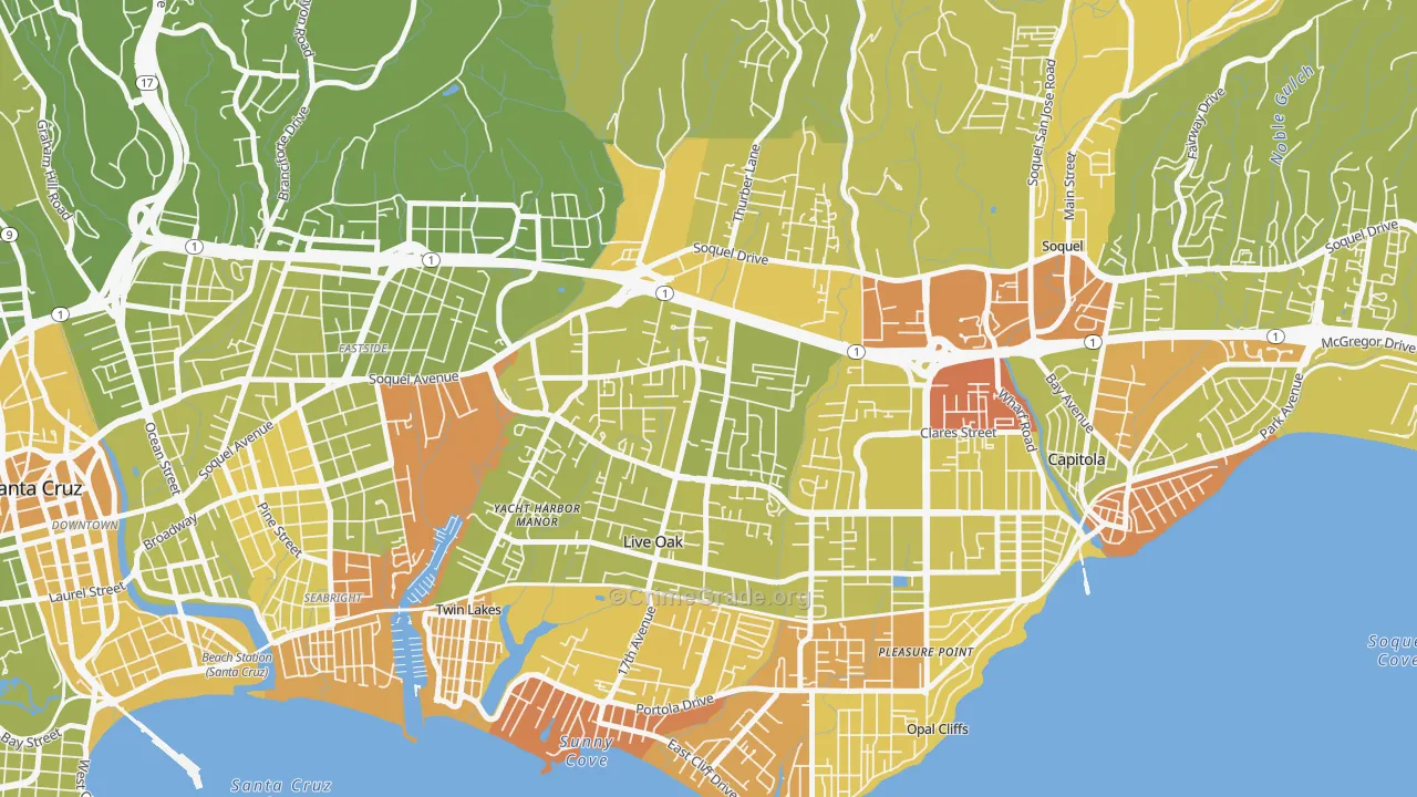 Live Oak, Santa Cruz, CA Map of Vehicle Theft Rates