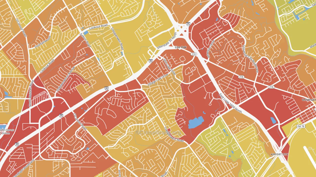 Live Oak, TX Map of Vehicle Theft Rates