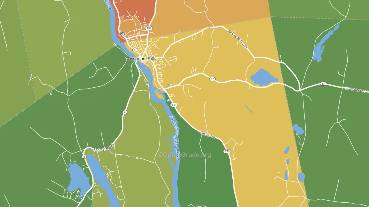 Livermore Falls, ME Map of Vehicle Theft Rates