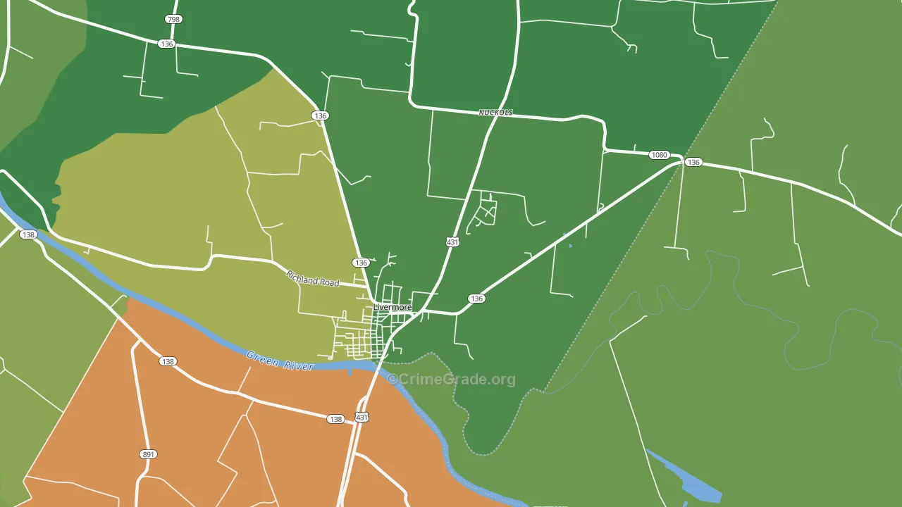 Livermore, KY Map of Vehicle Theft Rates