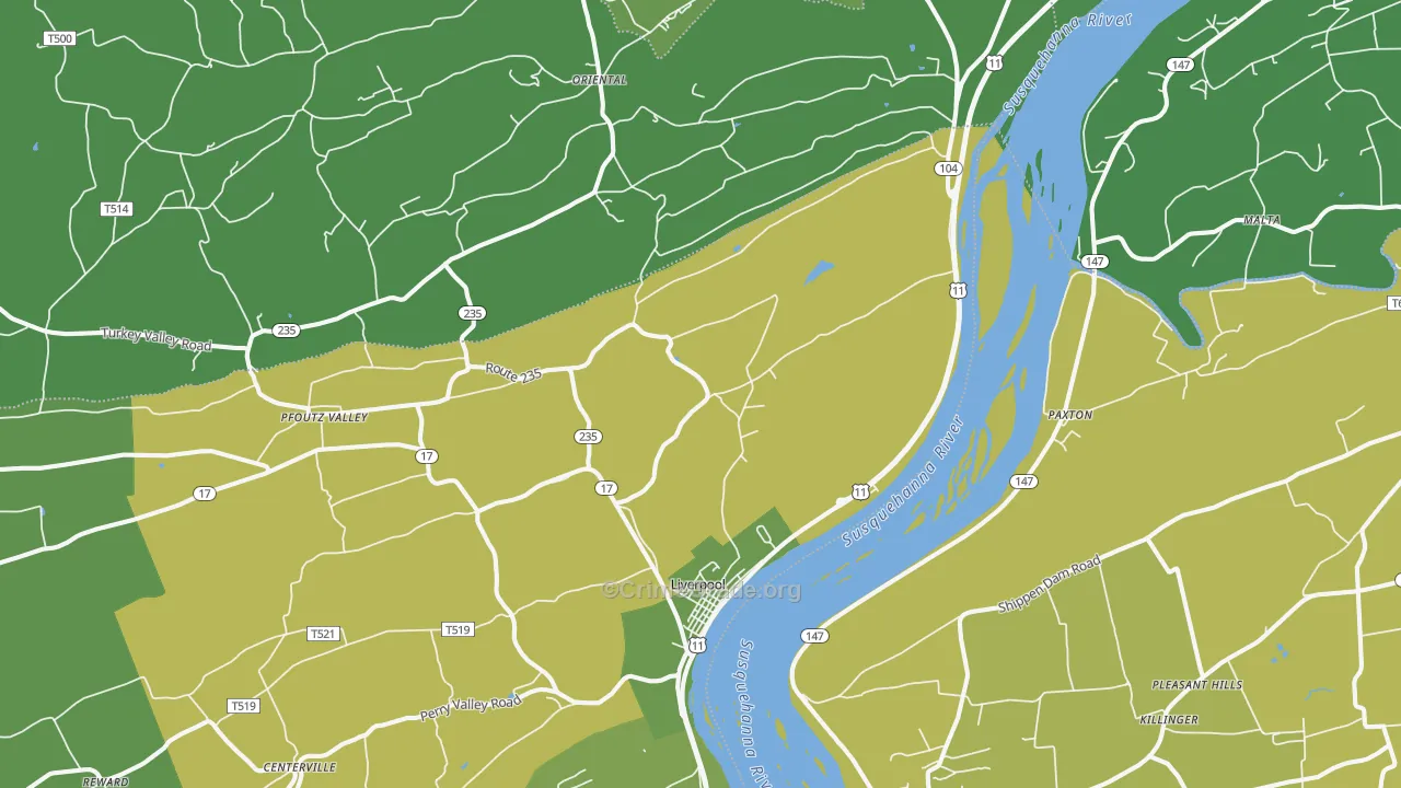 Liverpool, PA Map of Vehicle Theft Rates