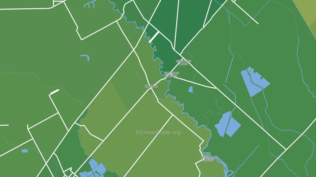 Liverpool, TX Map of Vehicle Theft Rates