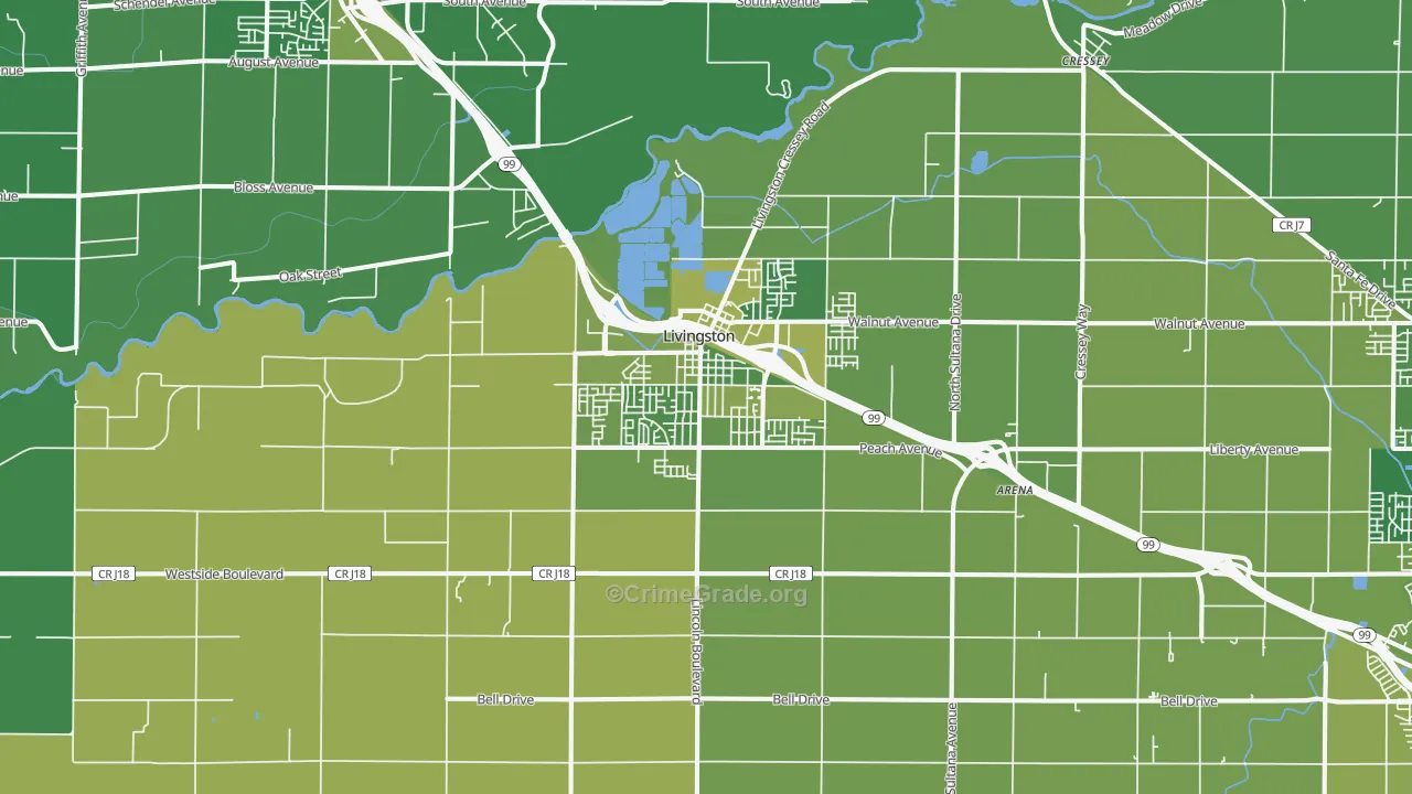 Livingston, CA Map of Vehicle Theft Rates
