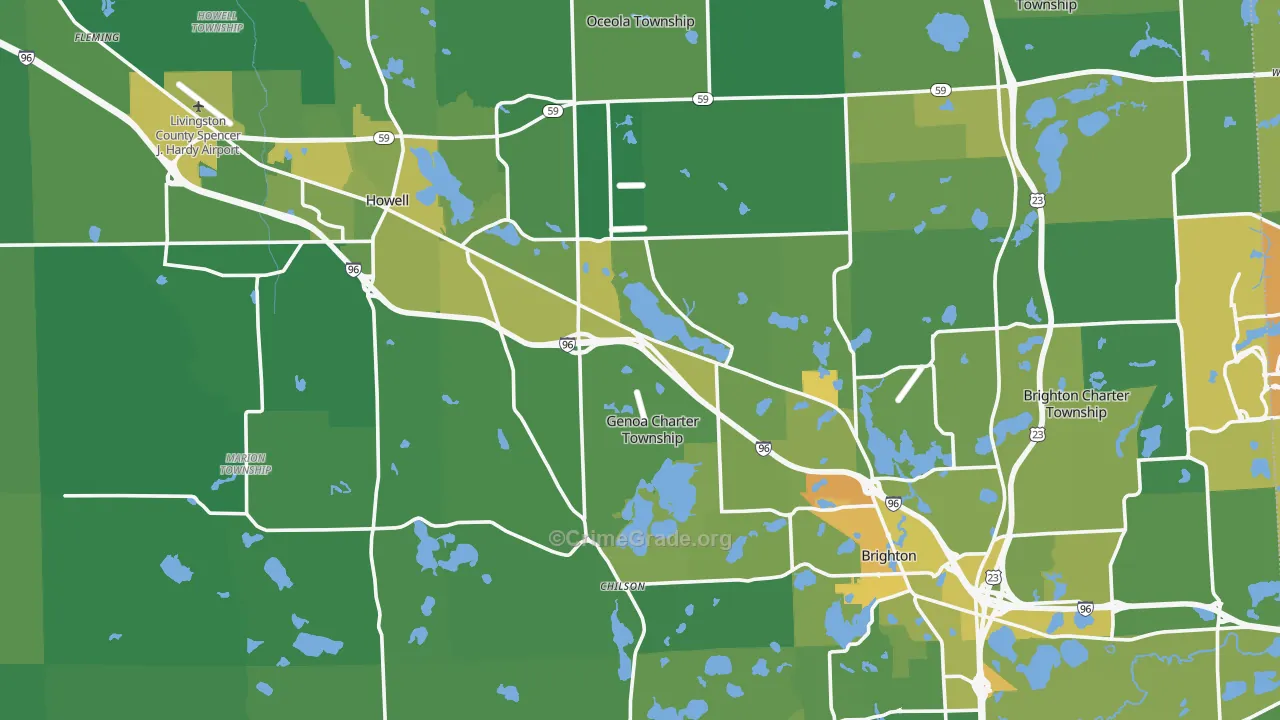 Livingston County, MI Map of Vehicle Theft Rates