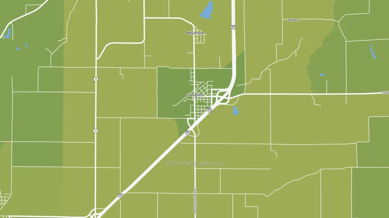Livingston, IL Map of Vehicle Theft Rates