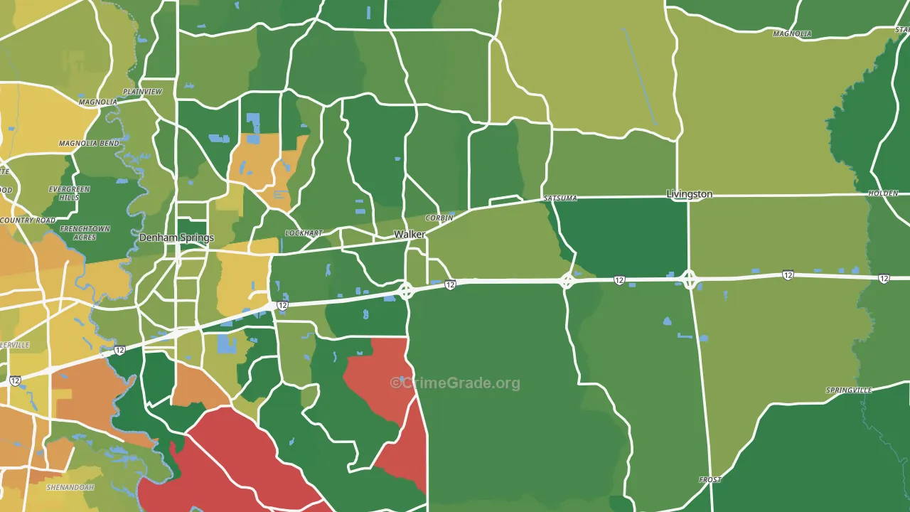 Livingston Parish, LA Map of Vehicle Theft Rates